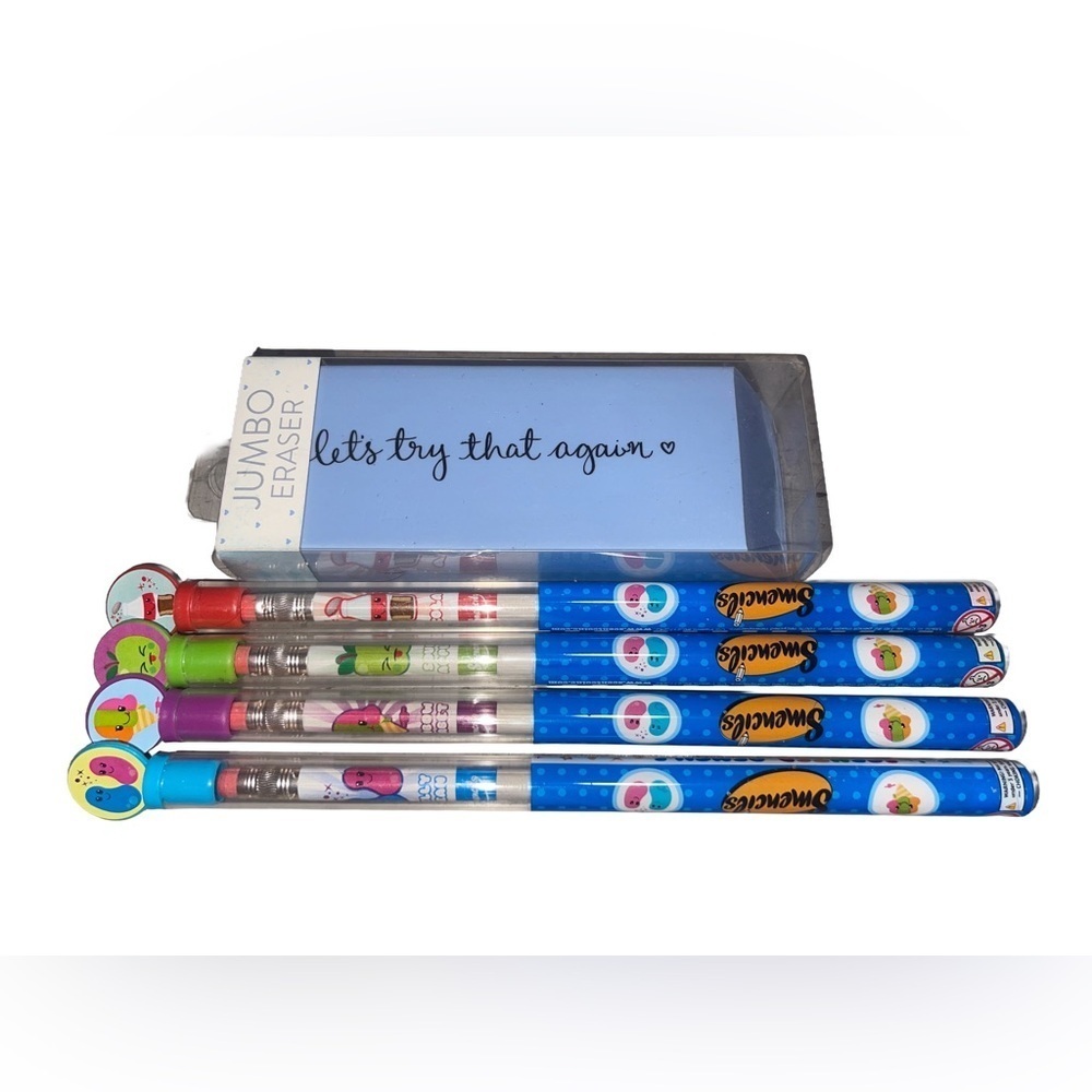 NEW Jumbo Eraser “Let’s try that again” & Smencil Pencil Set Fruit scented